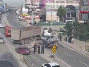 Kocaeli’de TIR park halindeki otomobile çarptı: Kapanan yolda kilometrelerce kuyruk oluştu