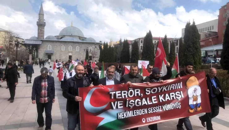 Erzurum’da Sağlık Çalışanları İsrail’in Gazze’ye Saldırılarını Protesto Etti